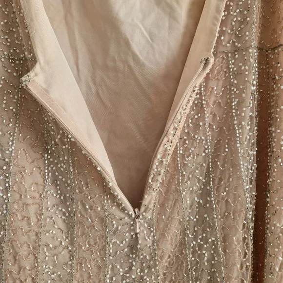 ASOS blush Nude Pink Silver Fringe Beaded Open Back Cocktail Party Mini Dress - Picture 10 of 11